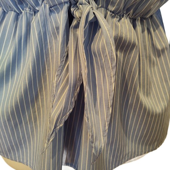 Large Harshman for Anthropologie Rear Bottom & Tie Striped Blouse Blue & White - Picture 6 of 11